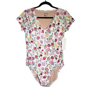 Mott50 Madeline Fresco Crush Print Short Sleeve V Neck One Piece SwimSuit NWT M